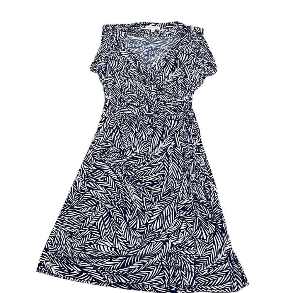 Banana Republic Dress Women Small Blue White Leaf Wrap Liquid Classic Career